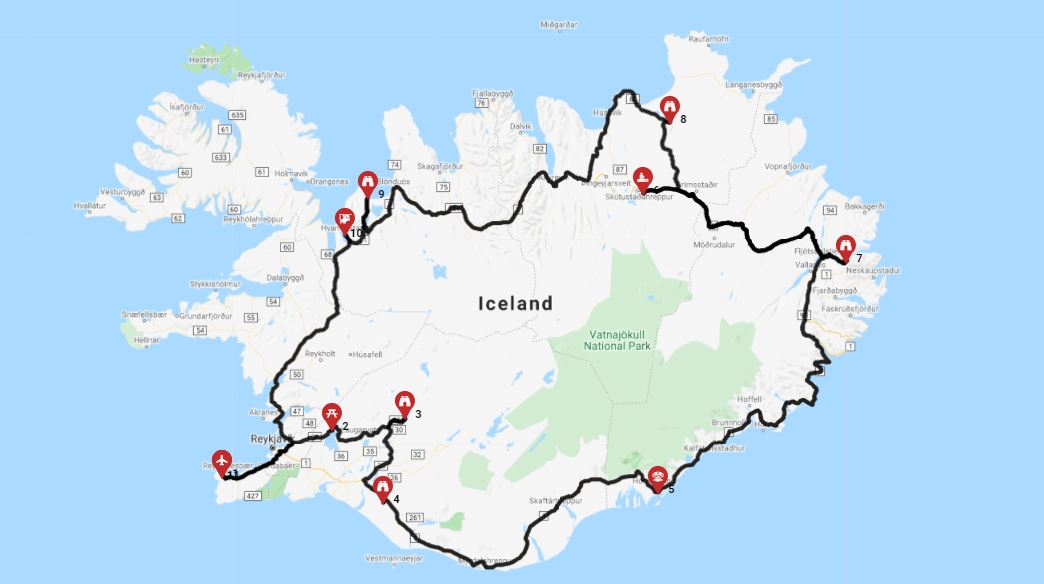 השכרת קרוואן באיסלנד - מסלול